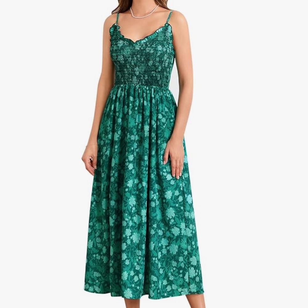 Chic Teal Floral Midi Dress